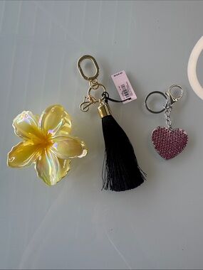Victoria's Secret Black Tassel and flower and heart rhinestone bag charm lot